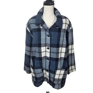 Vtg Jamie Wool Plaid Button Front Jacket Coat‎ Blue White Black Sz Med